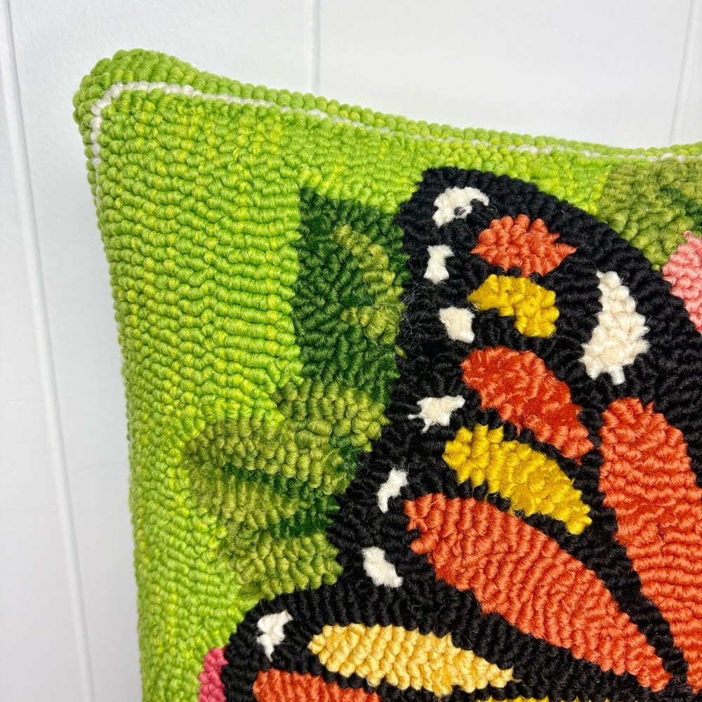 🦋Plow & Hearth Needlepoint Latch Hook Pillow Butterfly Summer Decor Vintage Look - Picture 2 of 8